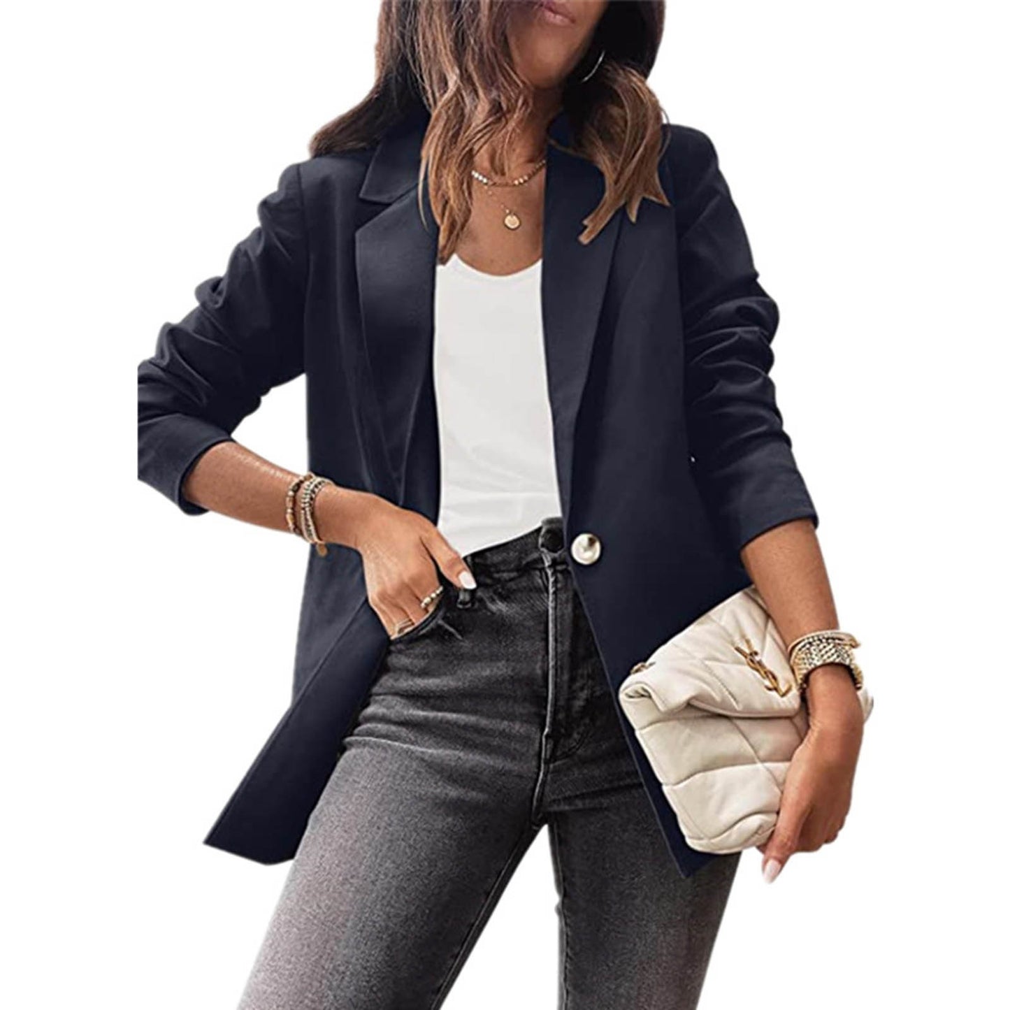 Women Autumn And Winter Casual Suit Jackets Solid Color Long Sleeve Turn Down image 6