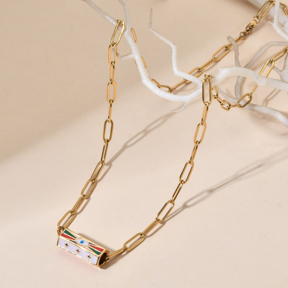ZMZY Boho Clip Necklace For Women Stainless Steel Chain Gold Color Eye Pendant image 12