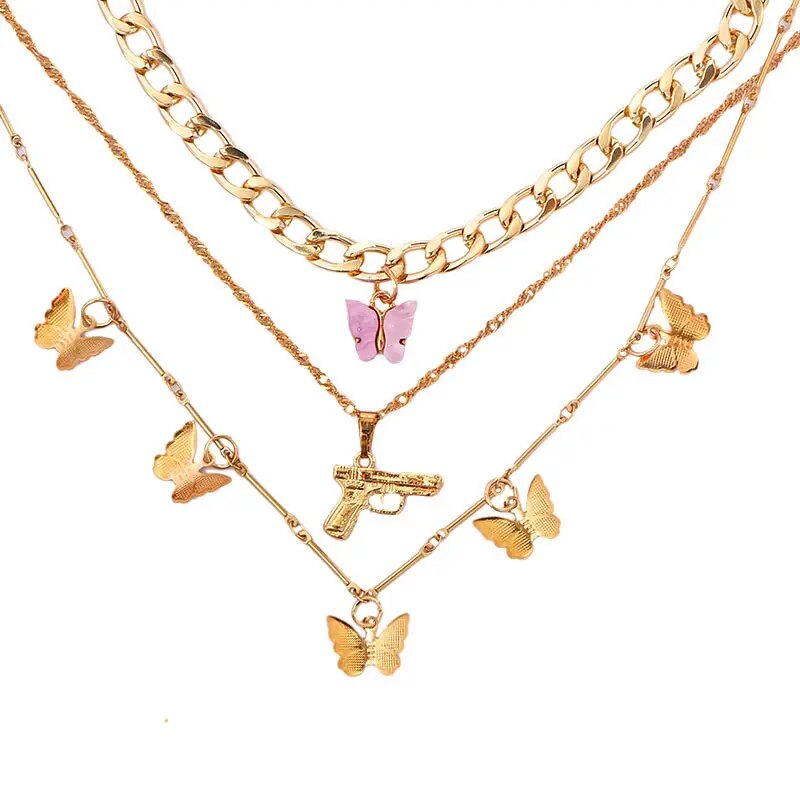 New Multi Layer Butterfly Dragon Charms Crystal Necklaces For Women Punk Golden image 15