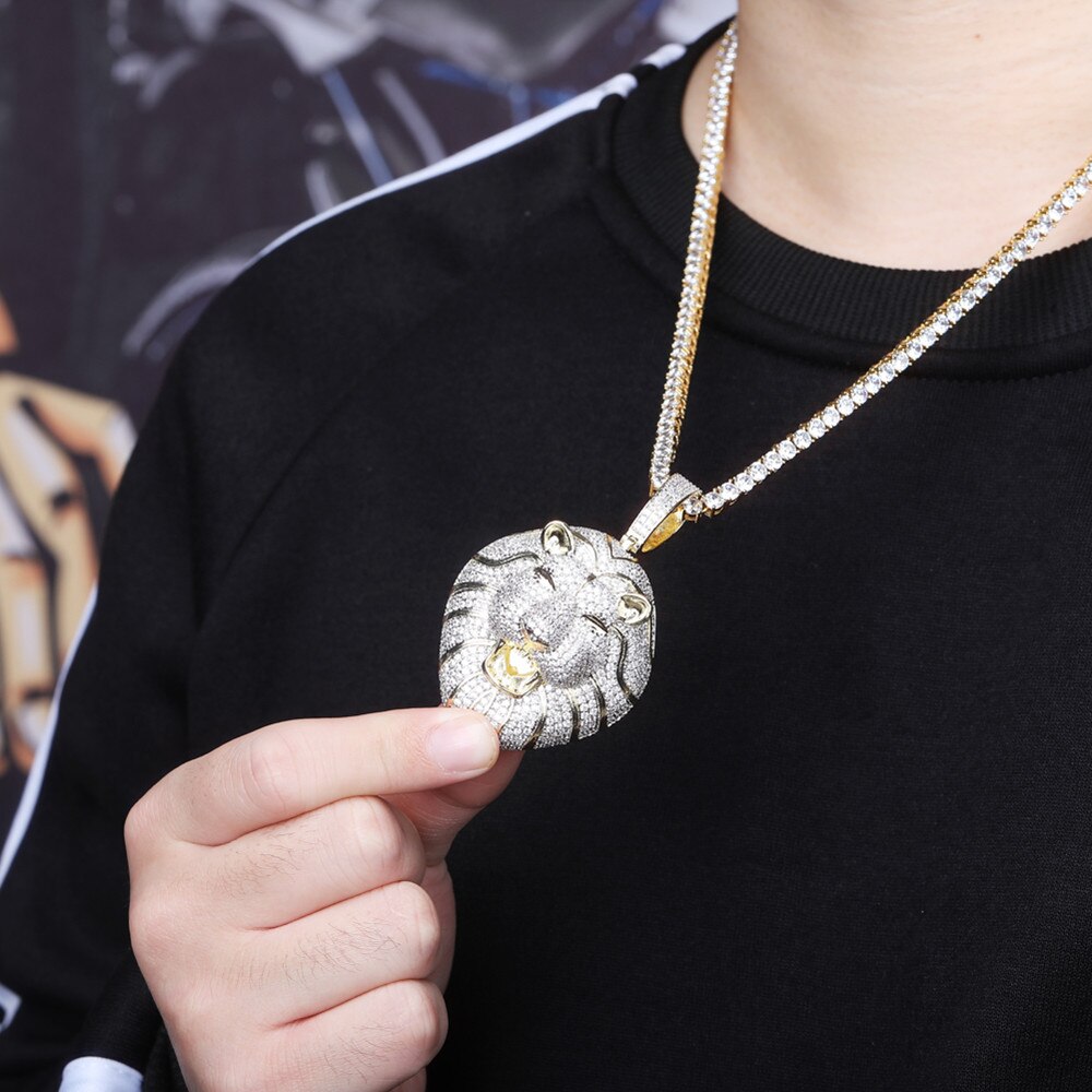 TOPGRILLZ Gold Silver Color Iced Cubic Zirconia Animal Lion Pendant Necklace image 7