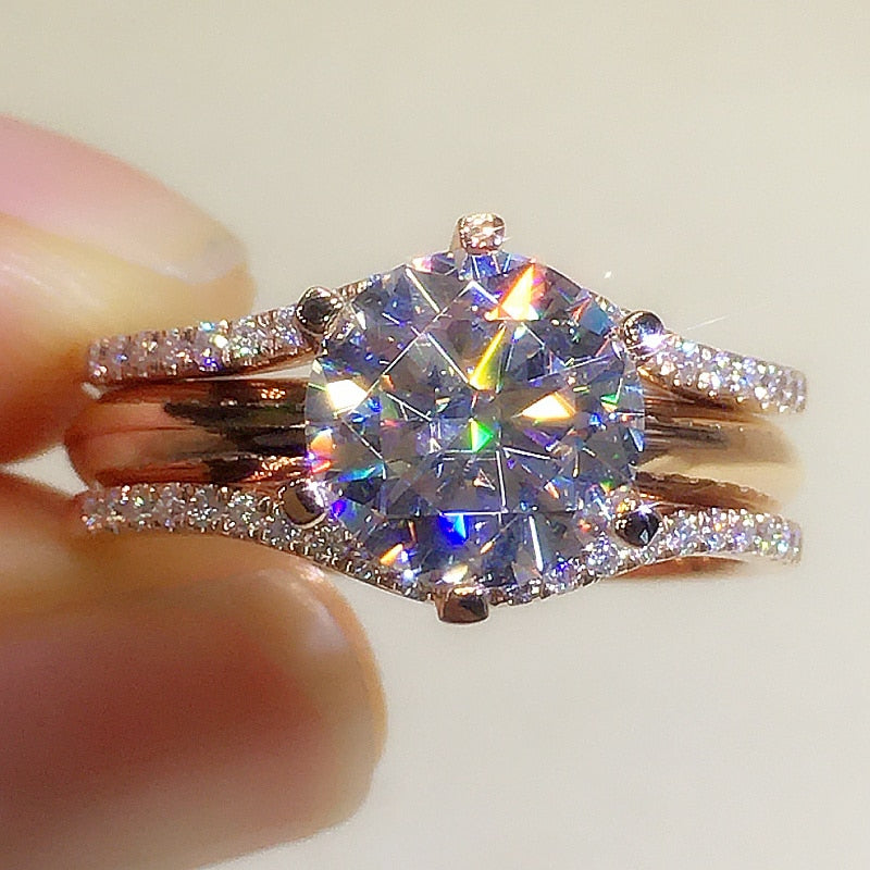 Huitan Unique Rose Gold Color Rings for Women Classic 6 Claws Designed Cubic Zi image 3