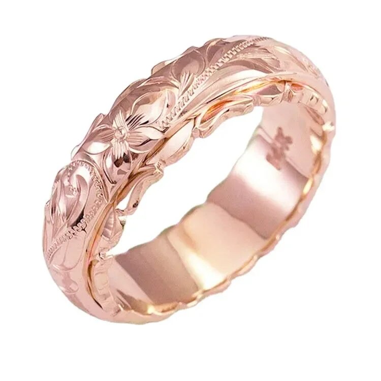 14k Gold Plated Suspended Carved Rose Flower Ring Ornaments Tail Ring Female En image 5