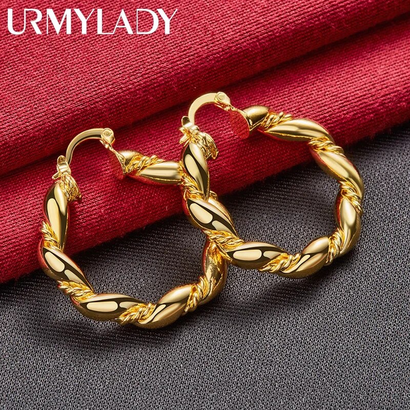 URMYLADY Round Twist Hoop Earrings 24K Gold For Women Charm Wedding Engagement image 0