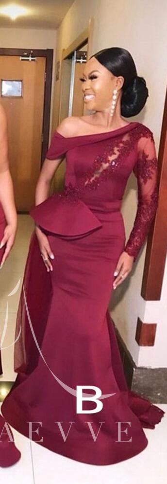 Fashion Burgundy Satin Long Sleeve Bridesmaid Dresses for African Women Occasion image 7