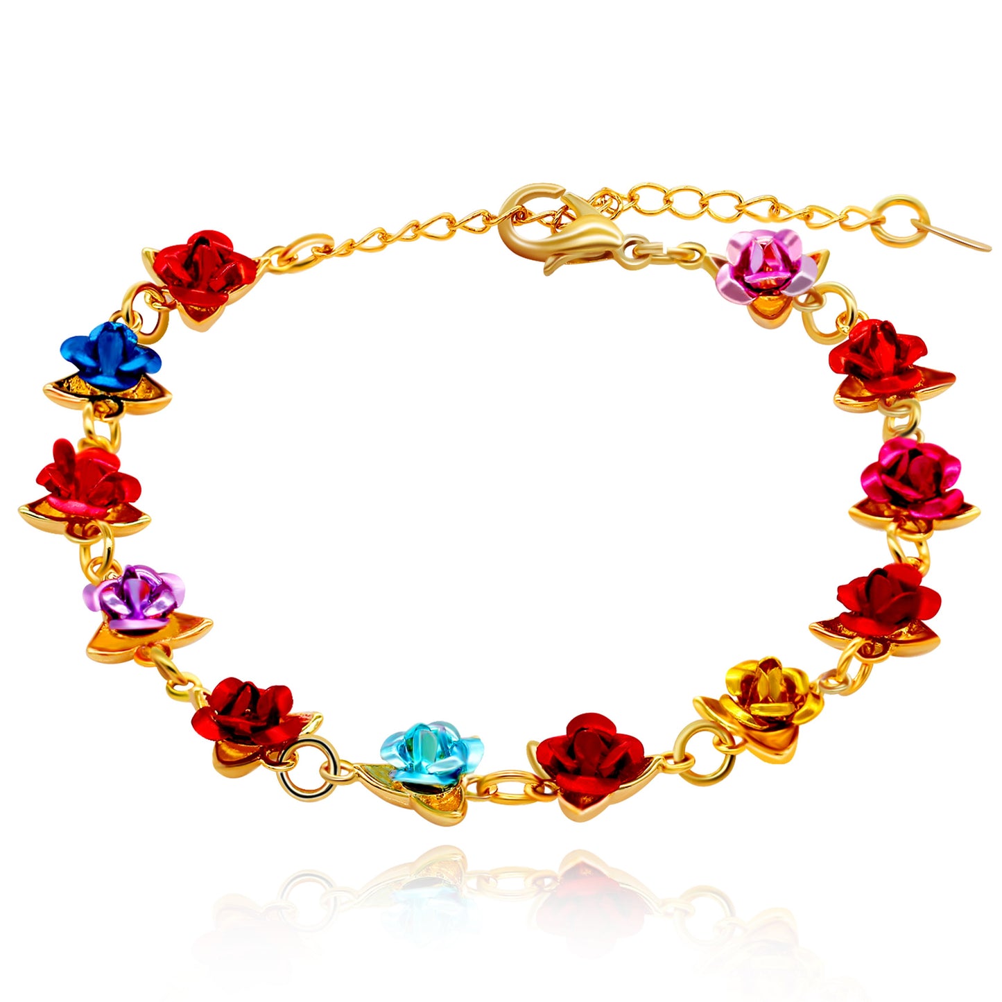 Uloveido Cute Red Rose Flower Charm Bracelet for Women Girls 18K Gold Plated image 6
