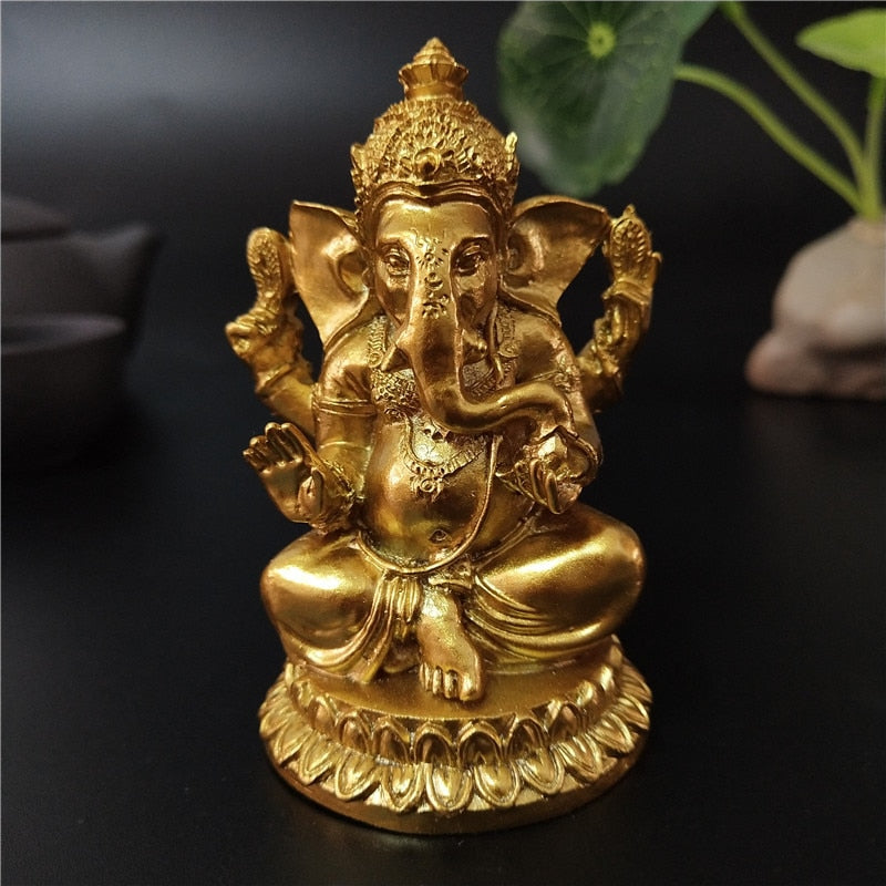 Gold Lord Ganesha Statue Buddha Elephant hindu God Sculpture Figurines Resin Ho image 8