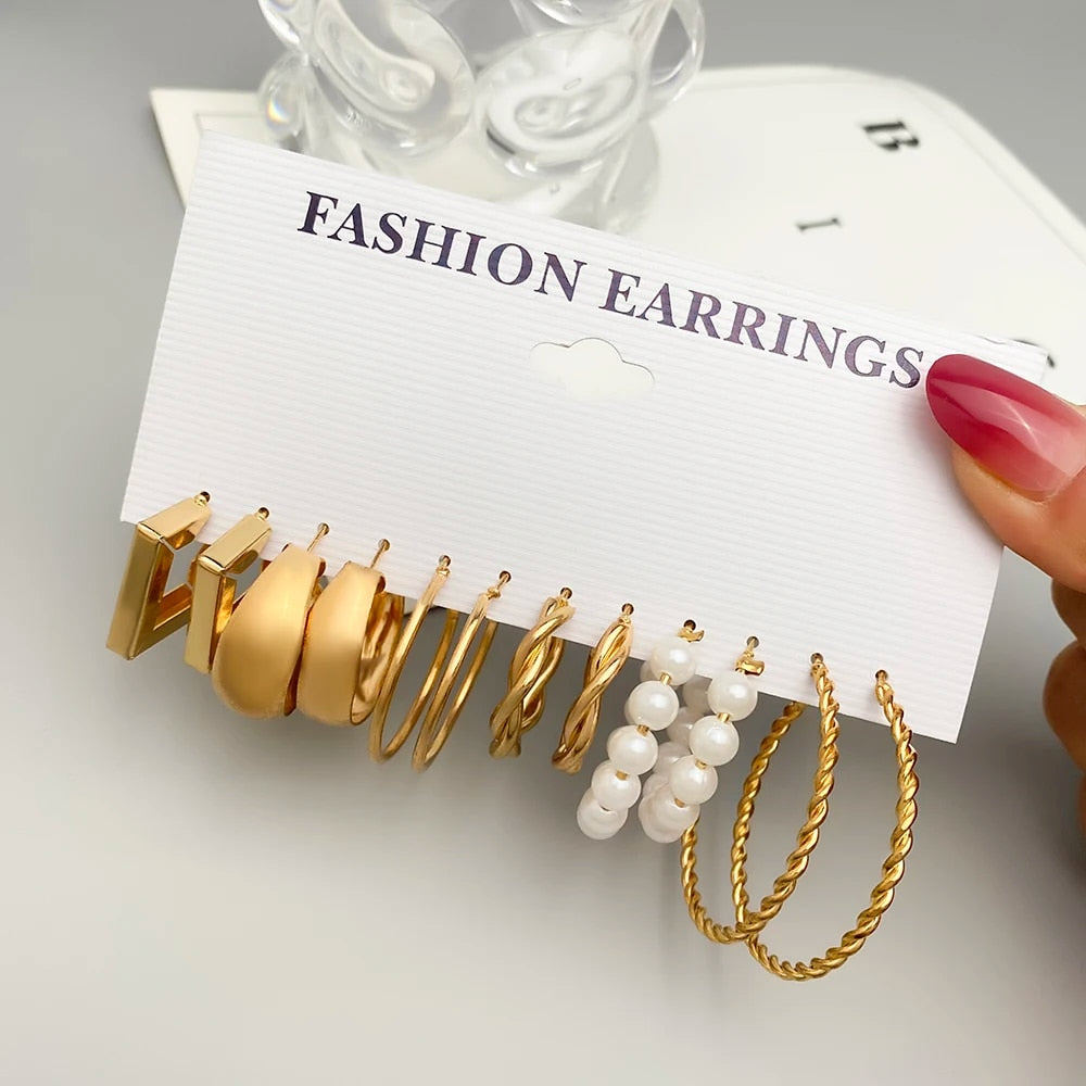IPARAM Fashion Exaggerated Gold Color Metal Pearl Earrings for Women Geometric image 46