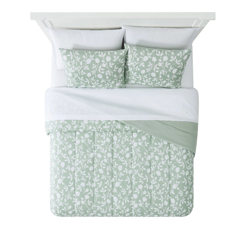 Mainstays Green Floral 7 Piece Bed in a Bag Comforter Bedding Set with Sheets image 3