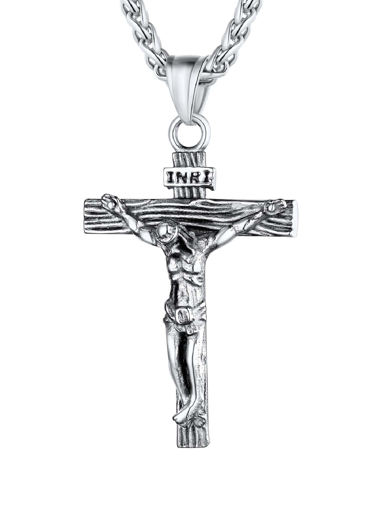 U7 Men INRI Cross Pendant Baptism Christian Jewelry Stainless Steel/Gold/Black/ image 22