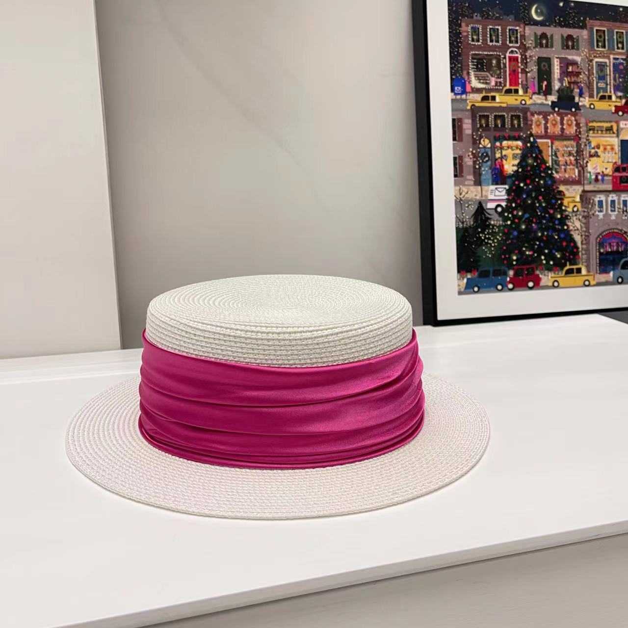 5cm brim summer straw hat for women with sun shading and sun protection flat to image 22