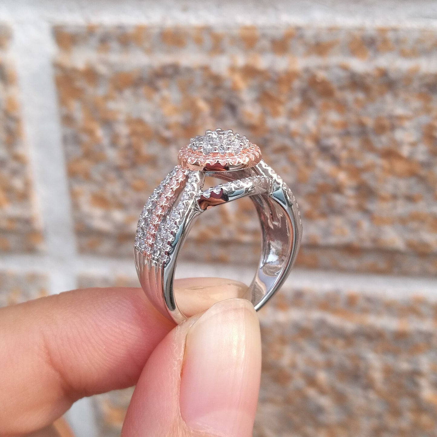 Newshe Halo Rose Gold Color Engagement Rings Wedding Ring Set For Women image 5