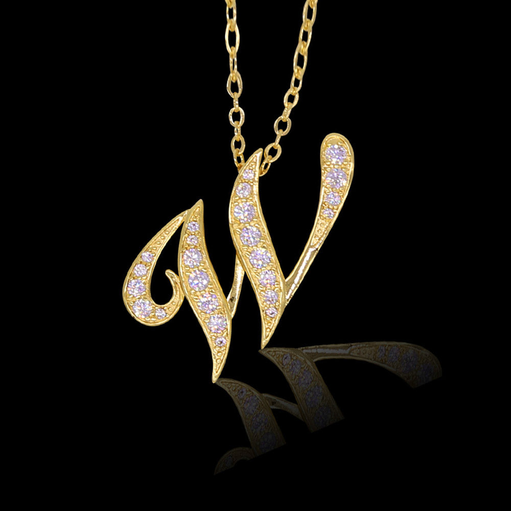 ANDYWEN 925 Sterling Silver Gold Long Chain Alphabet 26 Leter A W Pendant K H I image 22