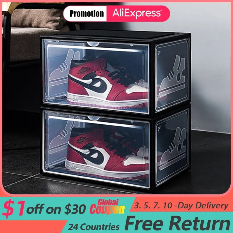 2pack AJ Sneakers Box Hardened plastic shoe box Stackable Cabinet Storage Box h image 6