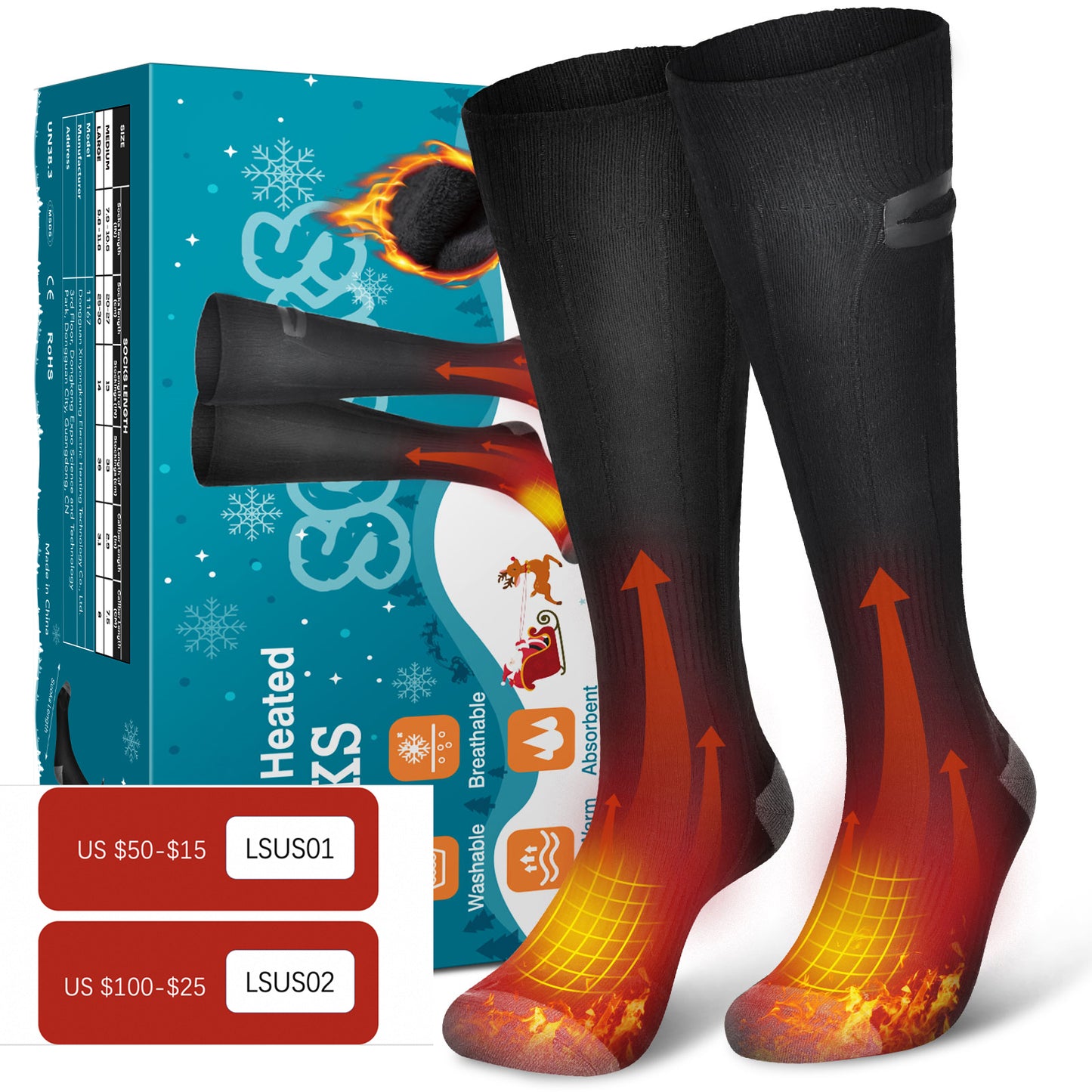 Electric Heated Socks with Power Bank Adjustable 3 Temperature Settings Heating image 1