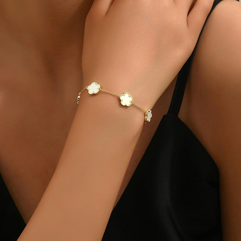 Elegant Double Sided Clover Bracelet 14K Gold Plated Stainless Steel Lucky Blac image 16