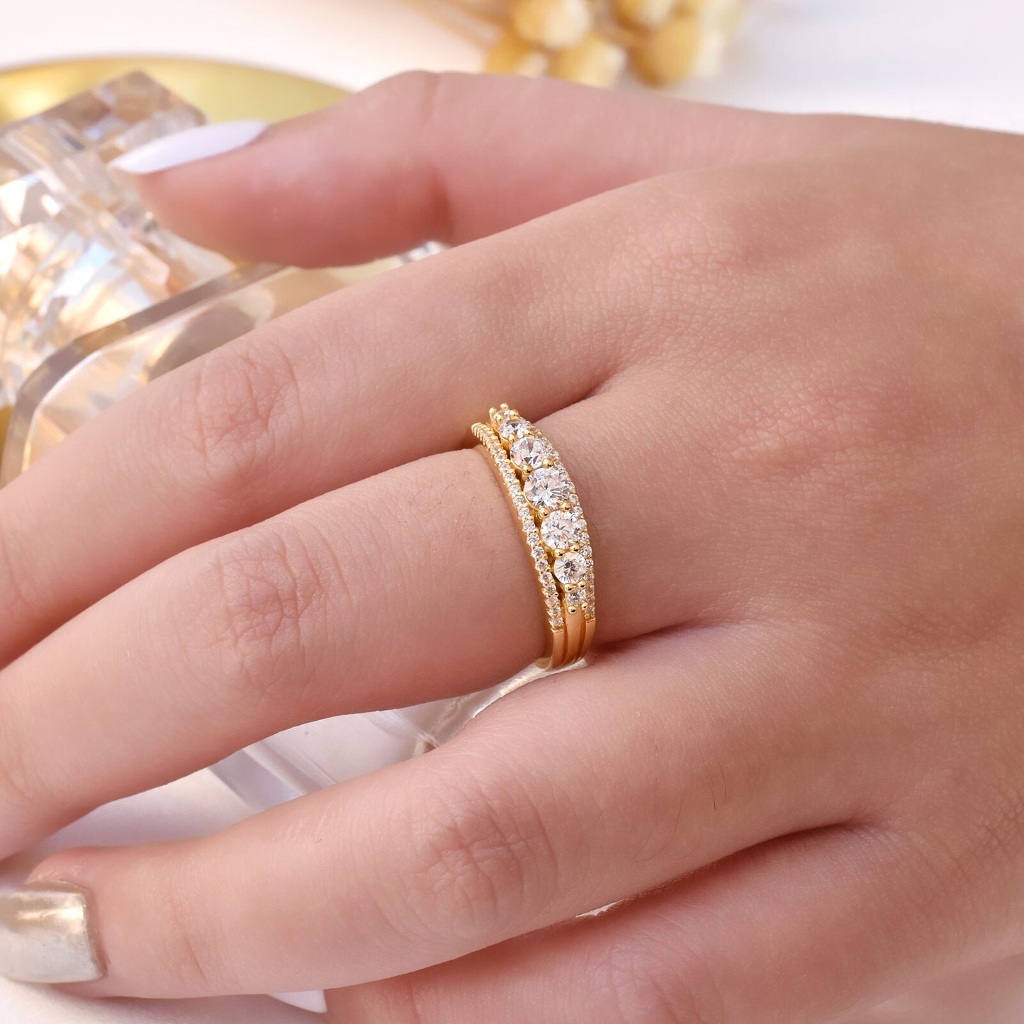Newshe Solid 925 Sterling Silver Women's Yellow Rose Gold Wedding image 3