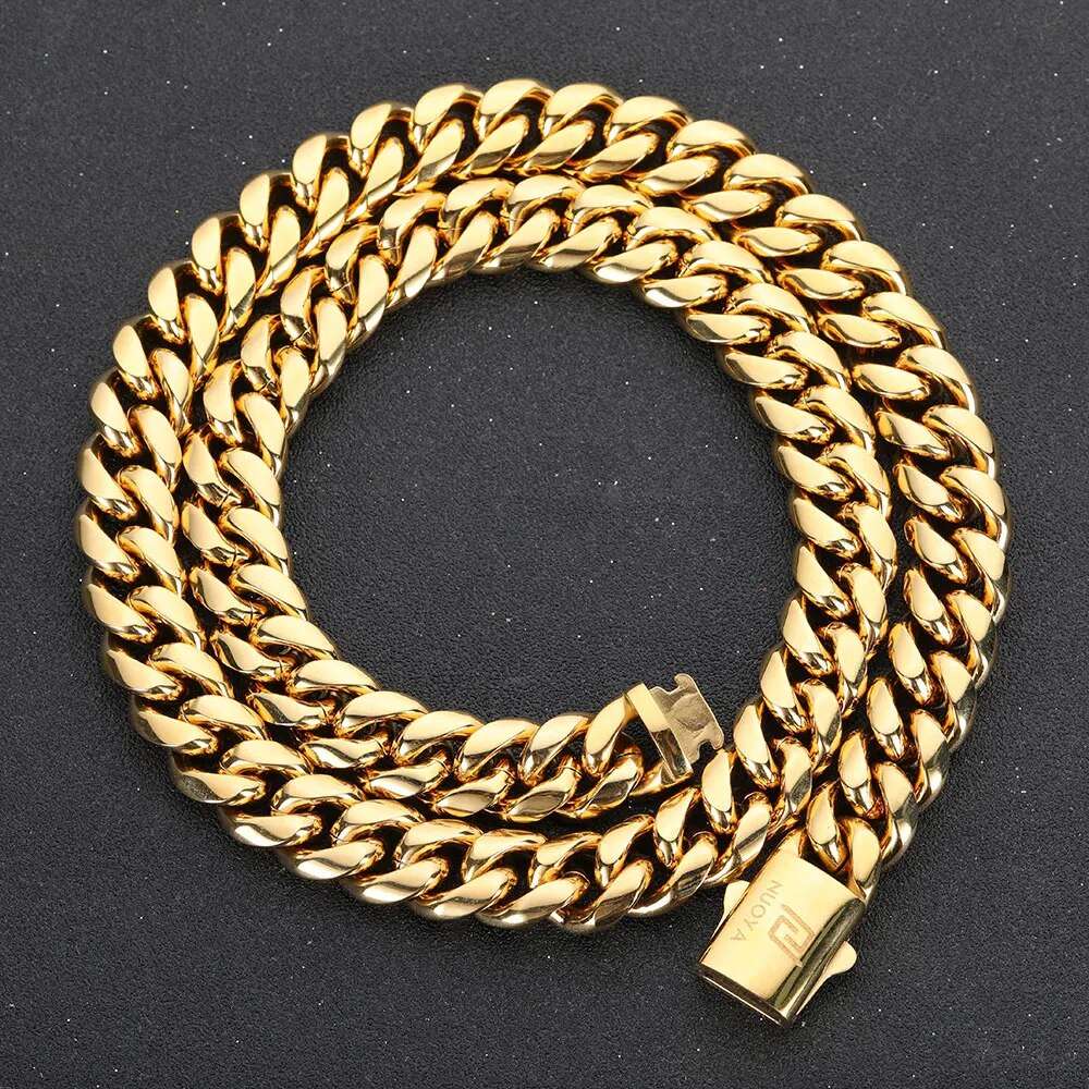 Hip Hop 18k Gold PVD Plated Stainless Steel Necklace Snap Clasp Men Miami Cuban image 7