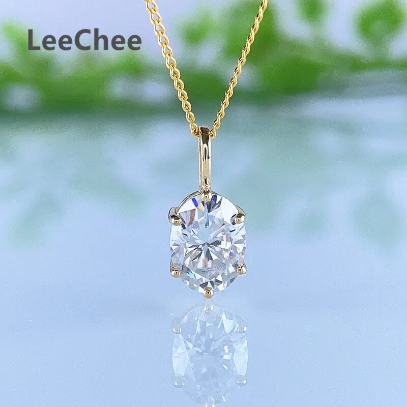 18K Gold Moissanite Pendant Real Au750 Necklace 1.5CT 6*8MM Oval Lab Diamond Fi image 4