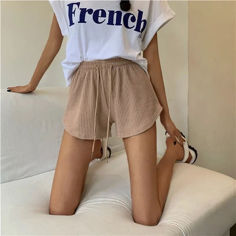 Women Shorts Summer High Elastic Lace Up Drawstring Wide Leg Sweat Fitness Runn image 7