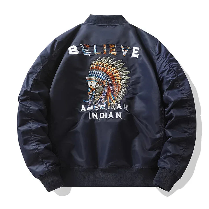Air Force Ma1 Pilot Jacket Mens Colorful Indians Embroidered Baseball Uniform C image 0