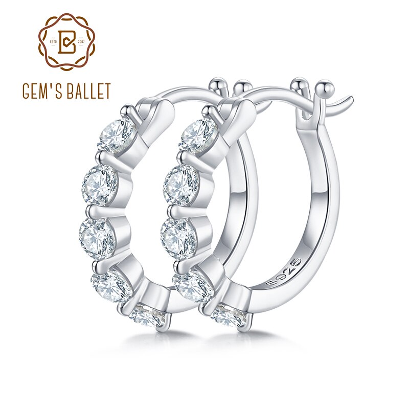 GEM'S BALLET 925 Sterling Silver Moissanite Hoop Earrings 14k Gold Earrings, Hy image 7