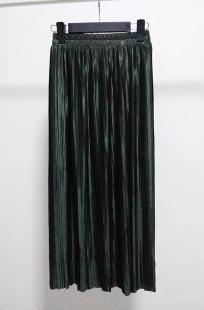Silver Gold Pleated Skirt Womens Vintage High Waist Skirt 2023 Winter Long Warm image 6
