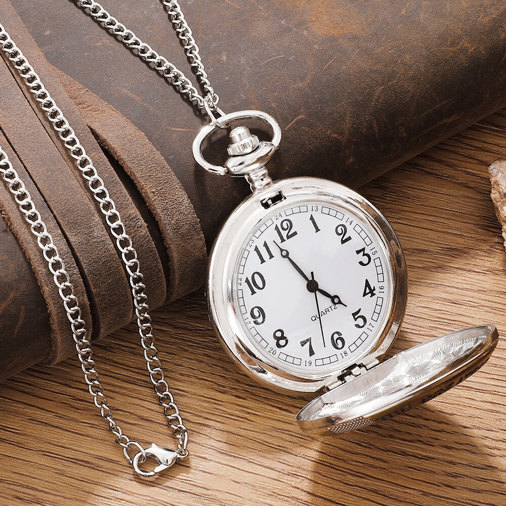 Vintage Silver Golden Luxury THE GREATEST DAD Quartz Pocket Watch Fob Chain Nec image 4