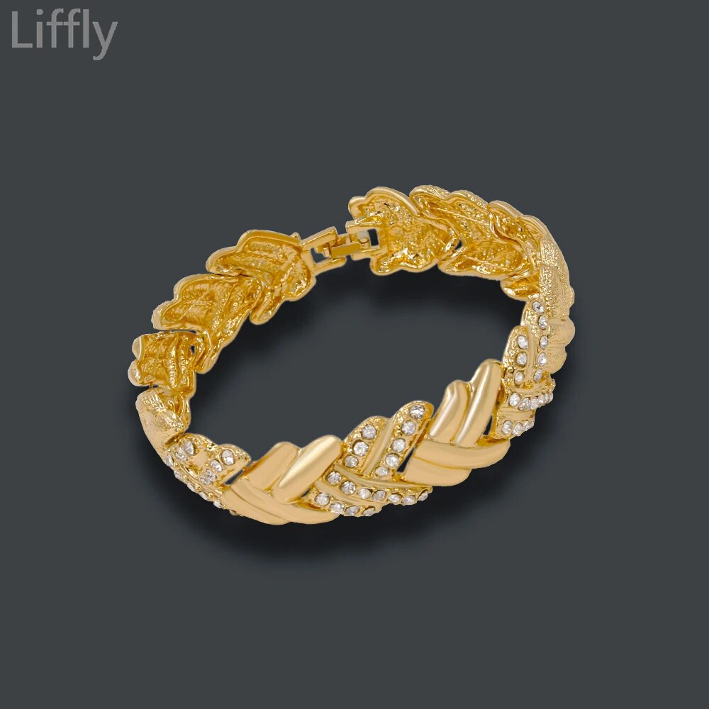 Women Jewelry Sets Bridal Dubai Gold Color Crystal Necklace Bracelet Nigerian W image 3
