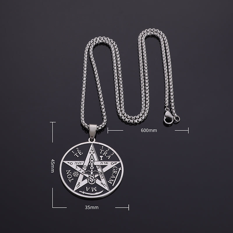 Witchcraft Pentagram Necklace Stainless Steel Men\\\\'s Jewish Hebrew Tetragram image 6