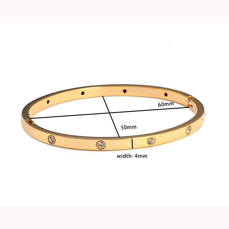 Stainless Steel Golden Color Beautiful Lovers Cubic Zirconia Bracelets Bangles image 13