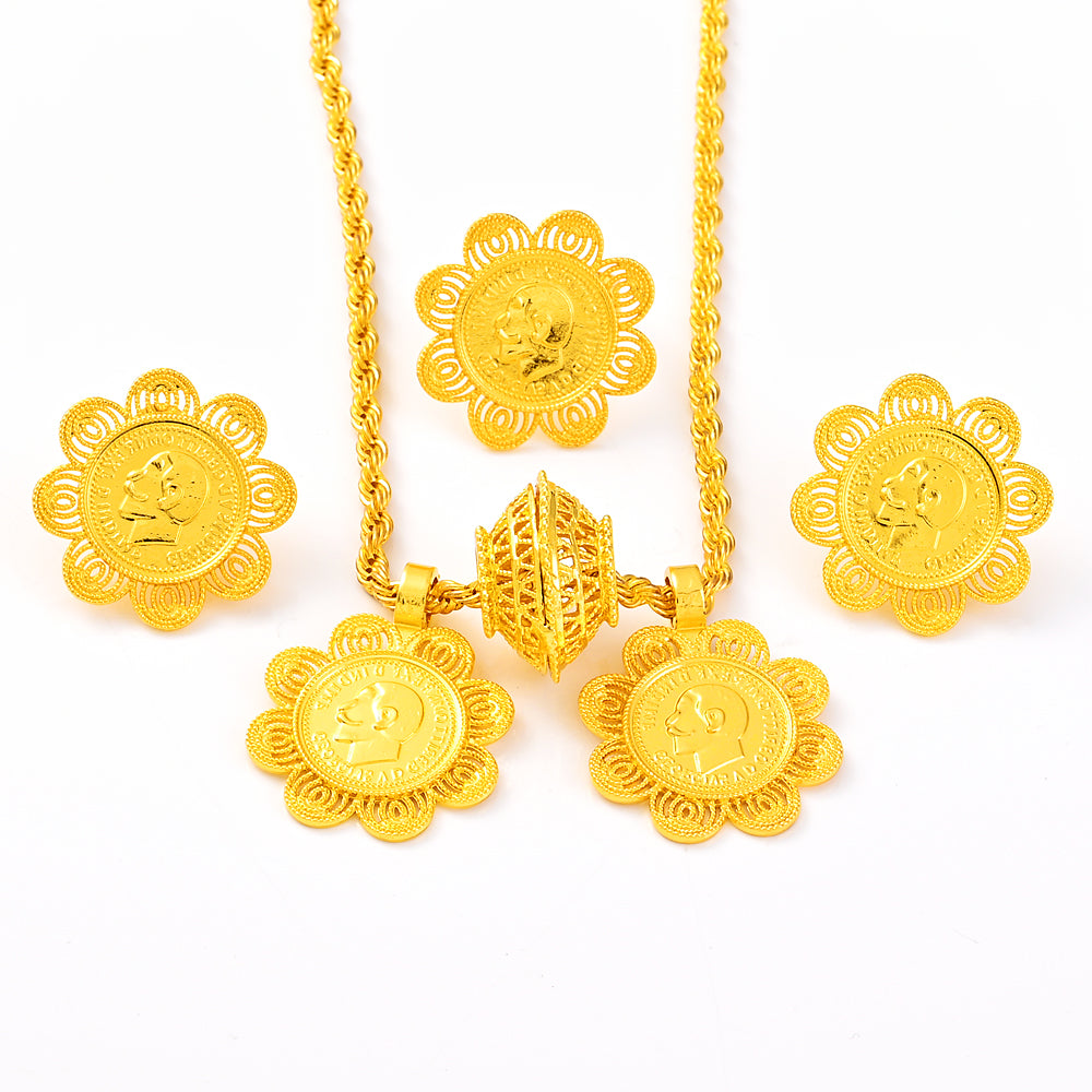 Ethiopian Luxury Jewelry Sets Gold plated Earrings Ring Pendant for Women Eritr image 3