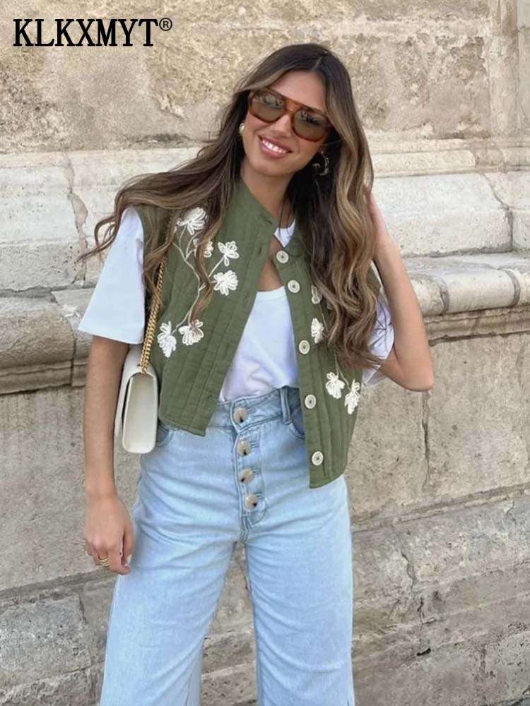 TRAF 2024 Embroidered Vests For Women New Fashion Sleeveless Jackets Female Ves image 2