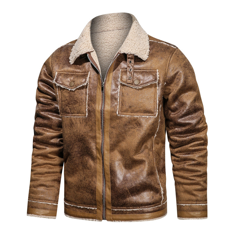 Winter Men's Leather Jacket Oversized Outerwear High Quality Retro Casual Coats image 1