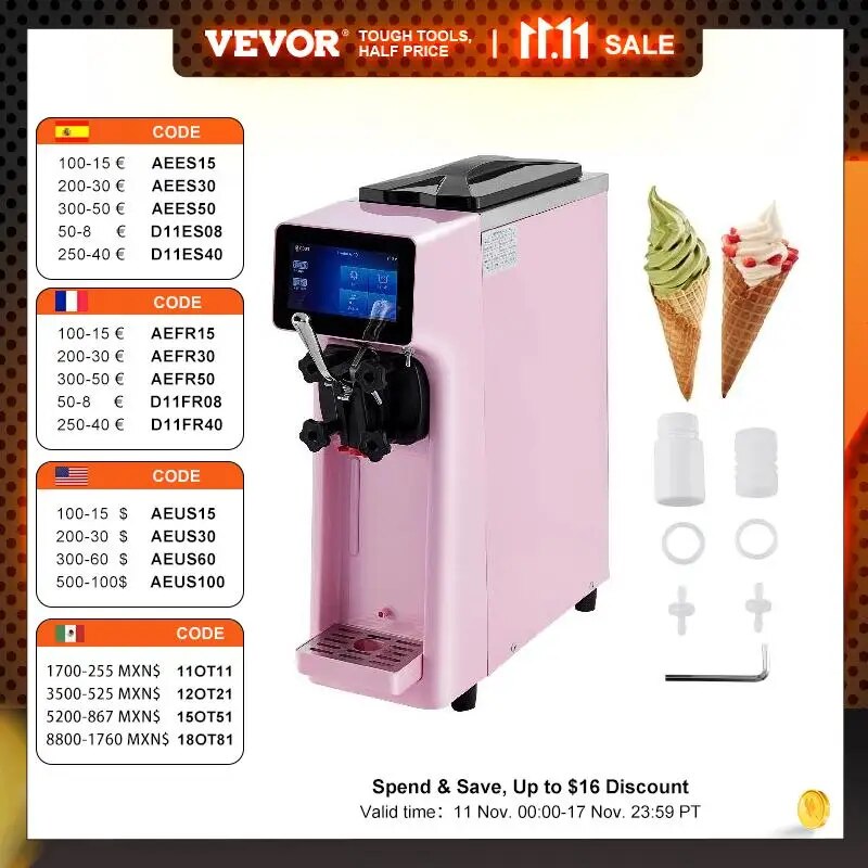 VEVOR 10-20L/H Ice Cream Maker Commercial Single Flavor Countertop Gelato Sorbe image 0