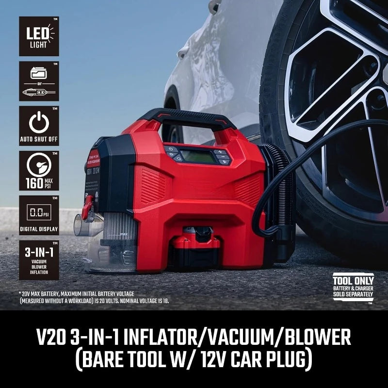 3-in-1 Tire Inflator, 160PSI Portable Air Compressor/Car Vacuum/Dust Blower, 20 image 3