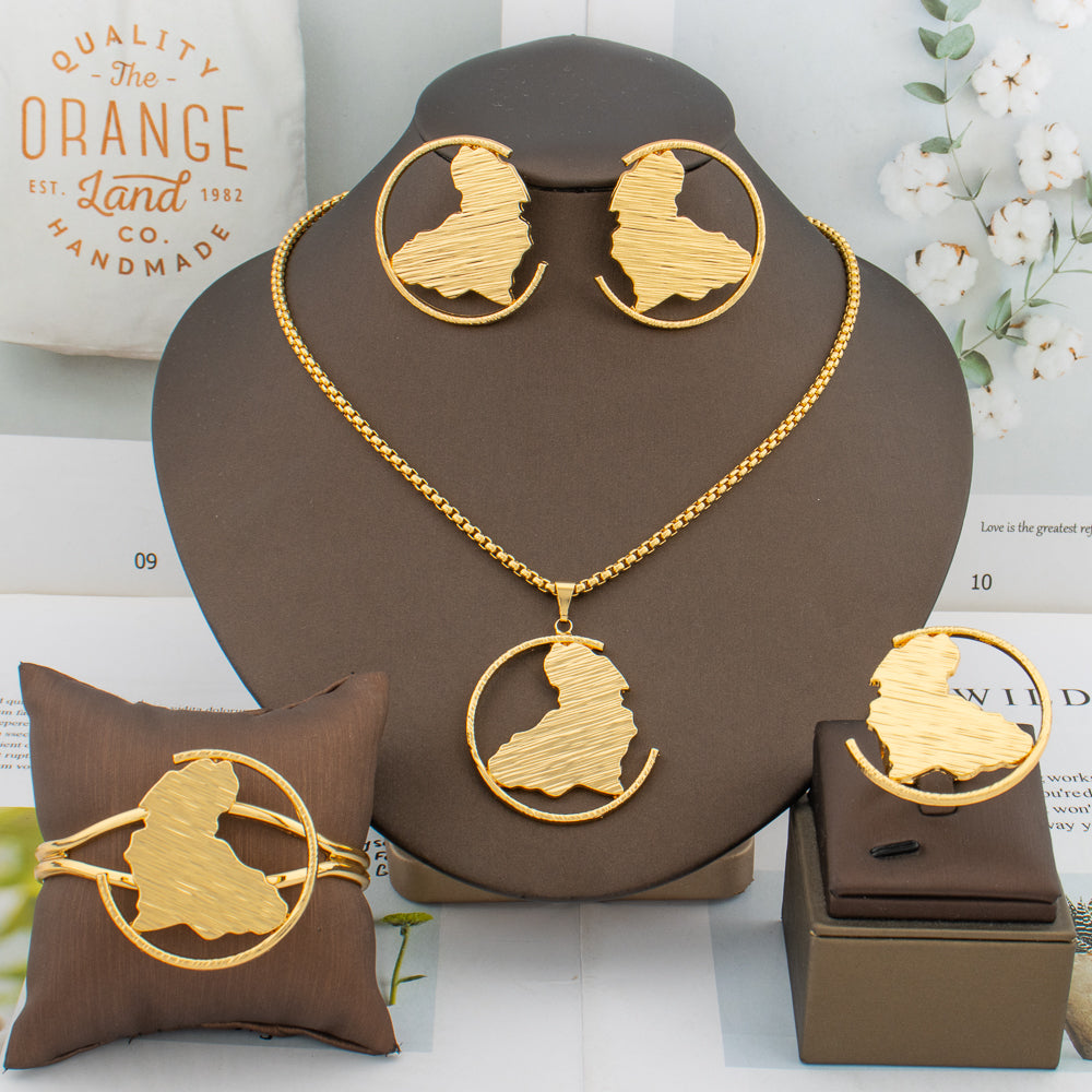 Dubai Gold Color Jewelry Sets 18K African Map Design Chain Wedding Women Ladies image 4