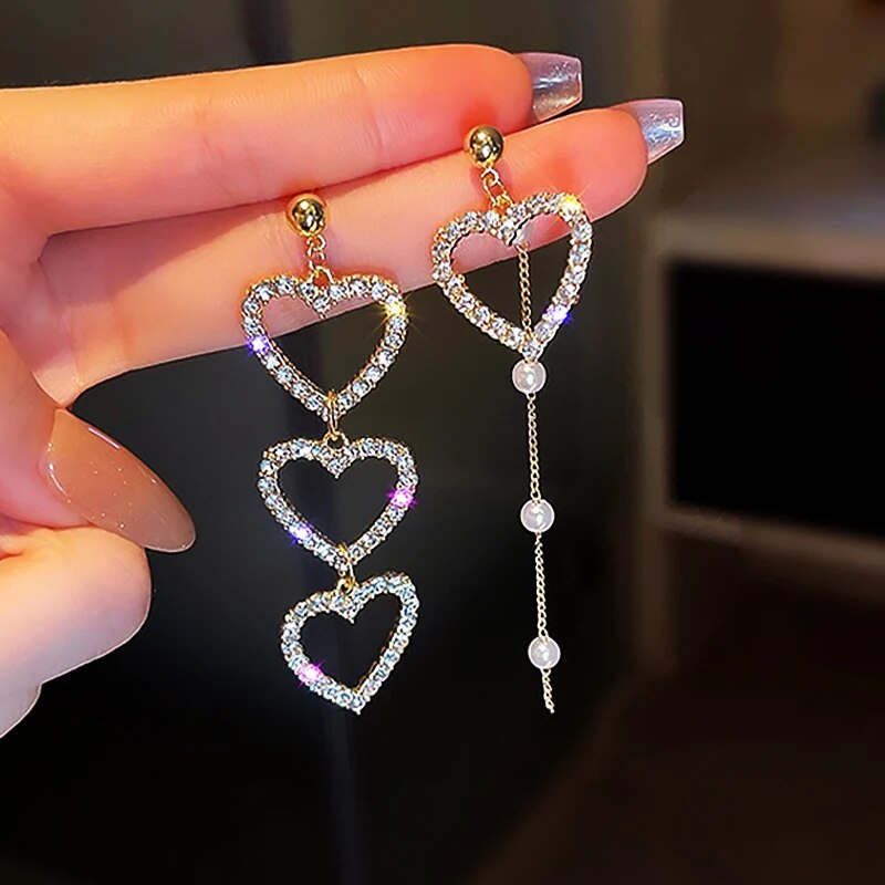 Gold Color Metal Fashion Korean Pearl Earrings For Women Sparkling Zircon Penda image 5