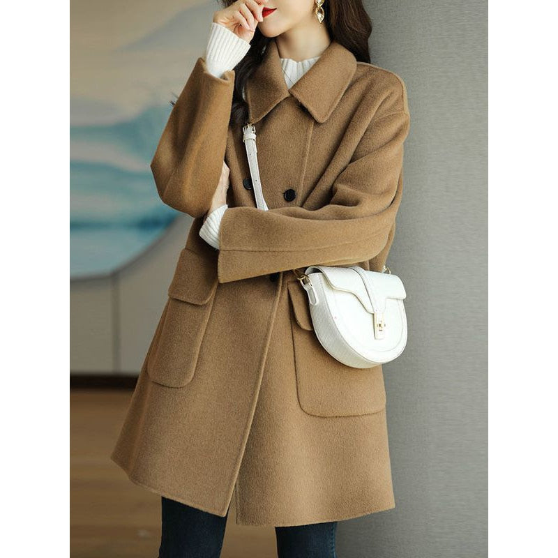 Woolen Coat Women's Autumn and Winter 2023 New Mid length Knee Over Oat Color K image 1