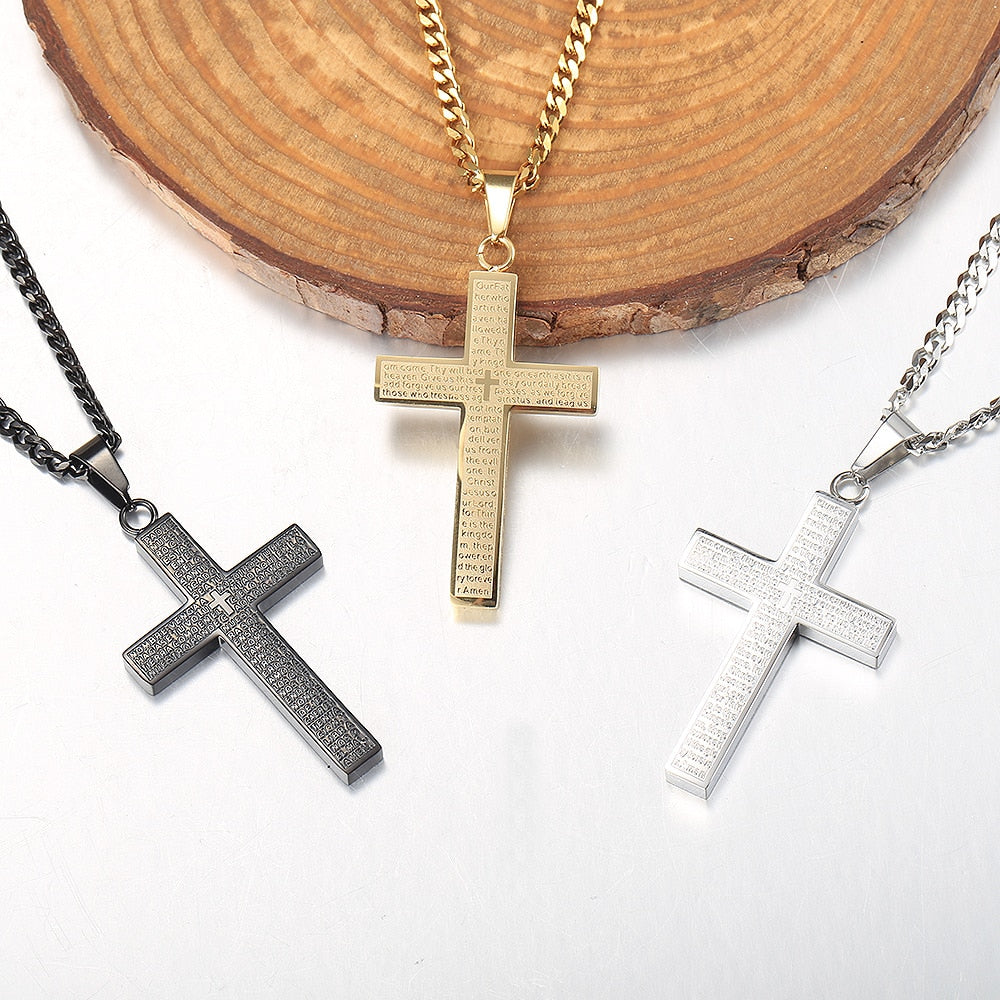 Cross Pendant Necklace For Men Women Jesus Christ Charm Necklace Gold Color Bla image 1