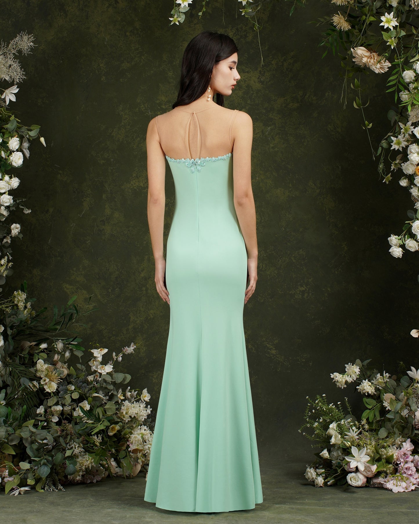 BABYONLINE Mermaid Bridesmaid Dresses Mint Green Gold Appliqués Beads Sweethear image 4