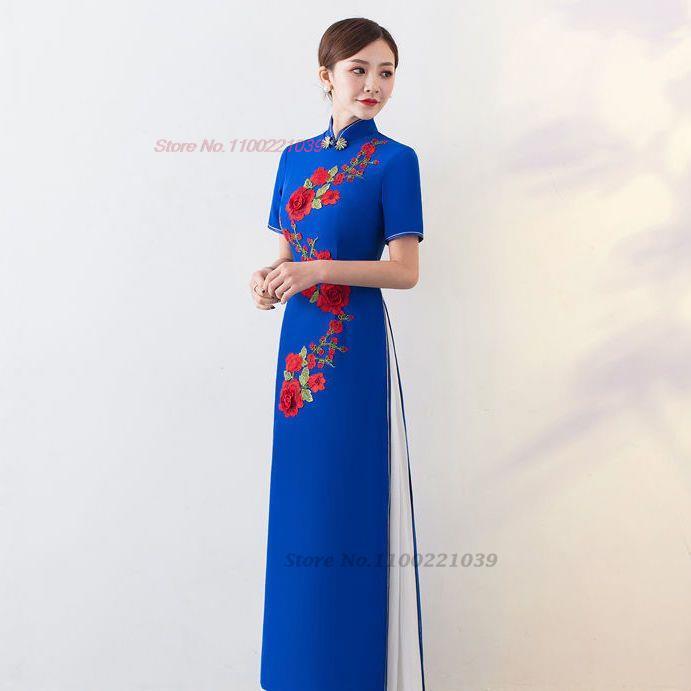 2024 traditional qipao dress cheongsam aodai vietnam aodai dress+pants set vint image 11