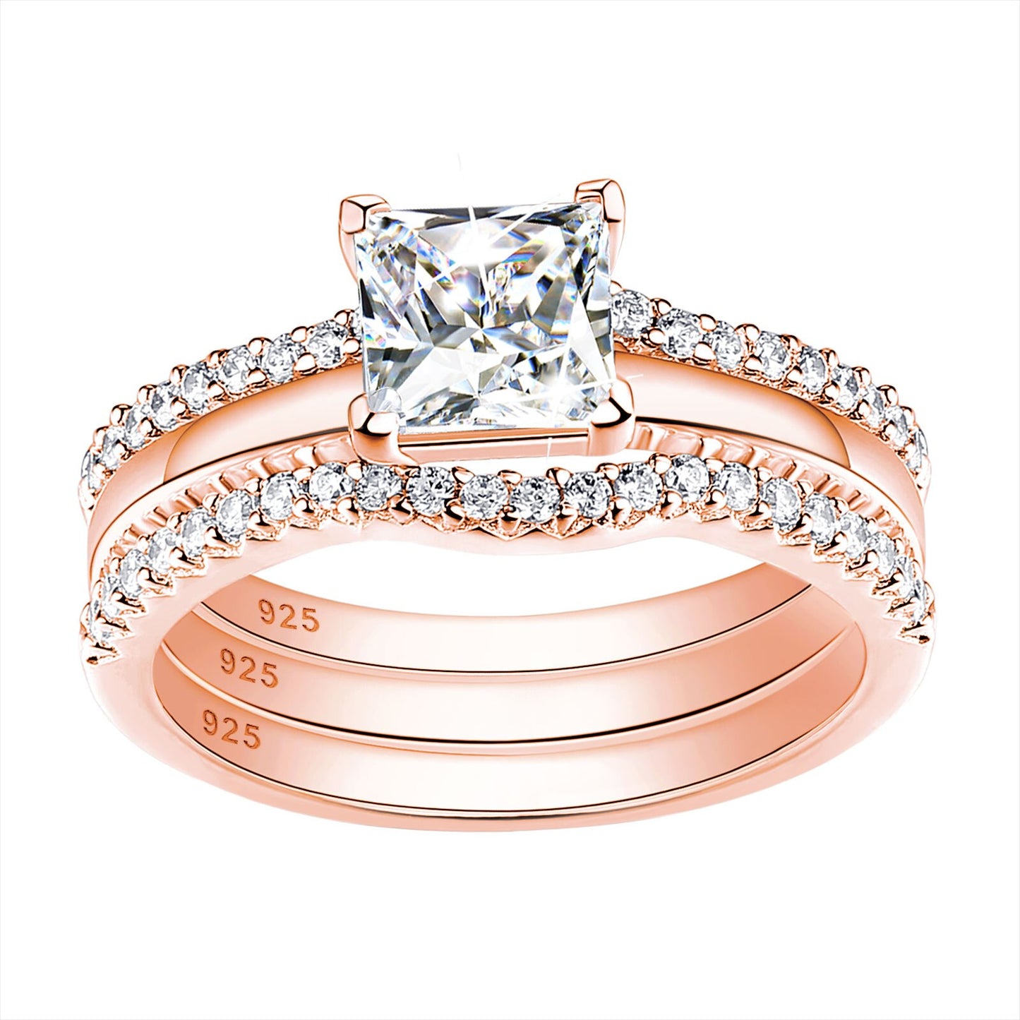 Newshe Silver & Yellow Rose Gold 925 Sterling Silver Princess Cut CZ Wedding image 4