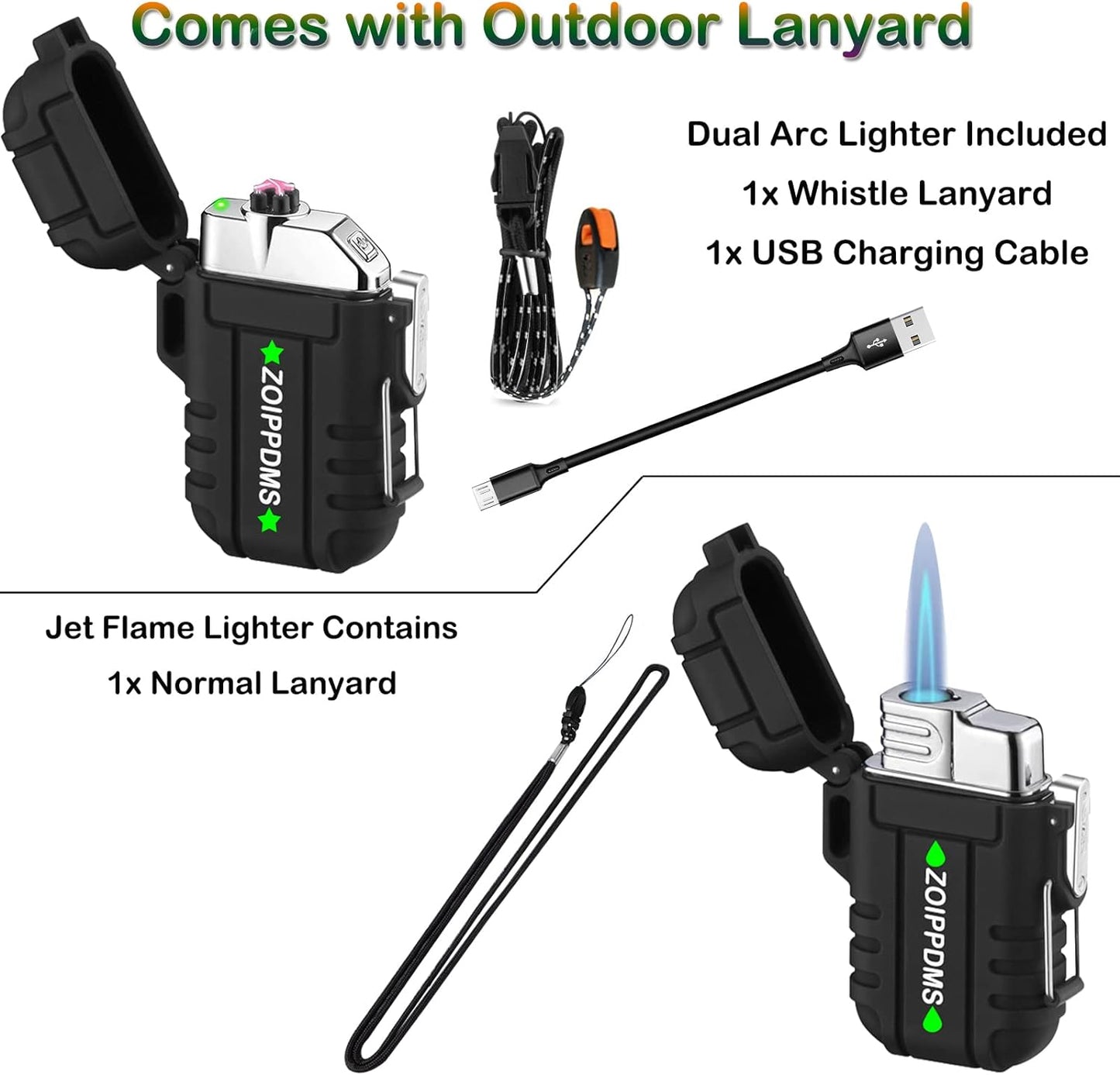 2 Pack Waterproof Lighter Dual Arc and Single Jet Flame Windproof Refillable Bu image 3