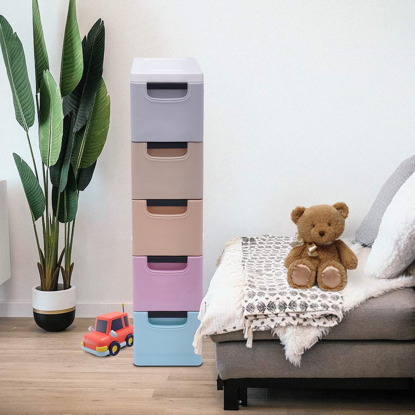 5-Tier Vertical Clothing Storage Cabinet Narrow Plastic Clothing Organizer Towe image 2