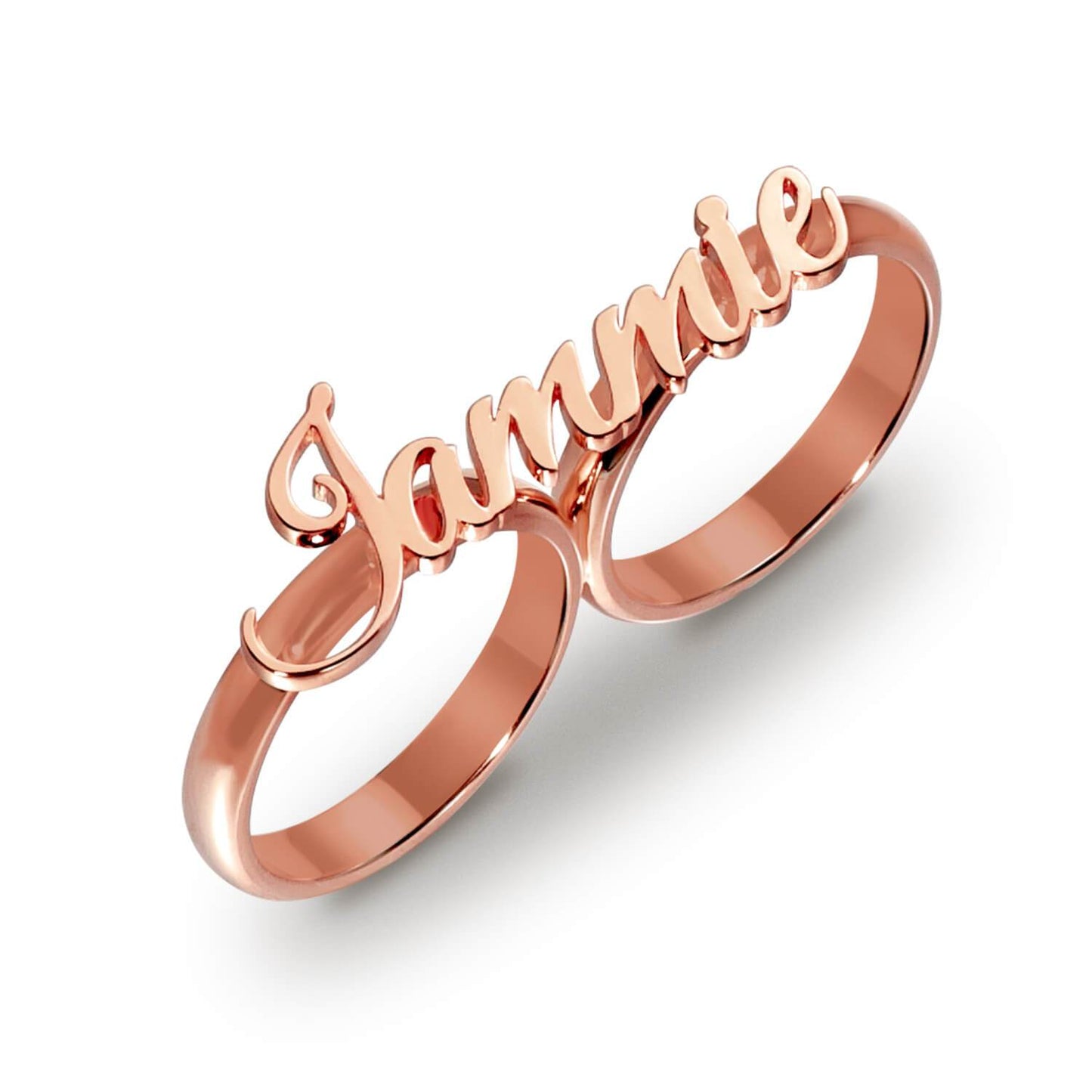 Hot Sell Gold Plated Two Finger Personalized Custom Name Ring For Women Gift image 1
