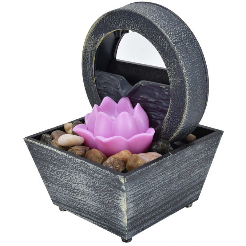 3V USB Plastic Flower Water Fountain LED Tabletop Fountain with Stones for Home image 2