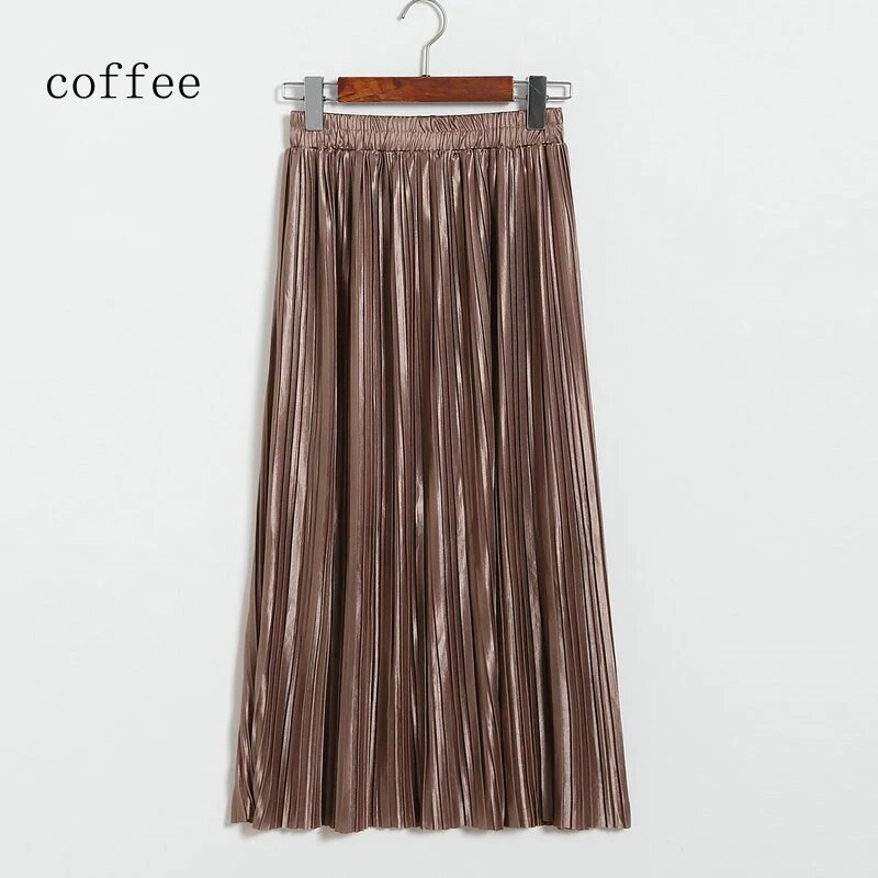 Silver Gold Pleated Skirt Womens Vintage High Waist Skirt 2023 Winter Long Warm image 14