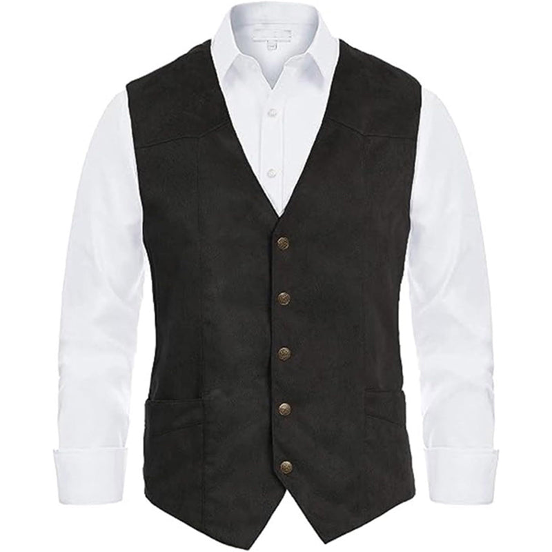 Men s Fit V-Neck Suit Vest with Button Closure and Curved Hemline Sleeveless S image 6