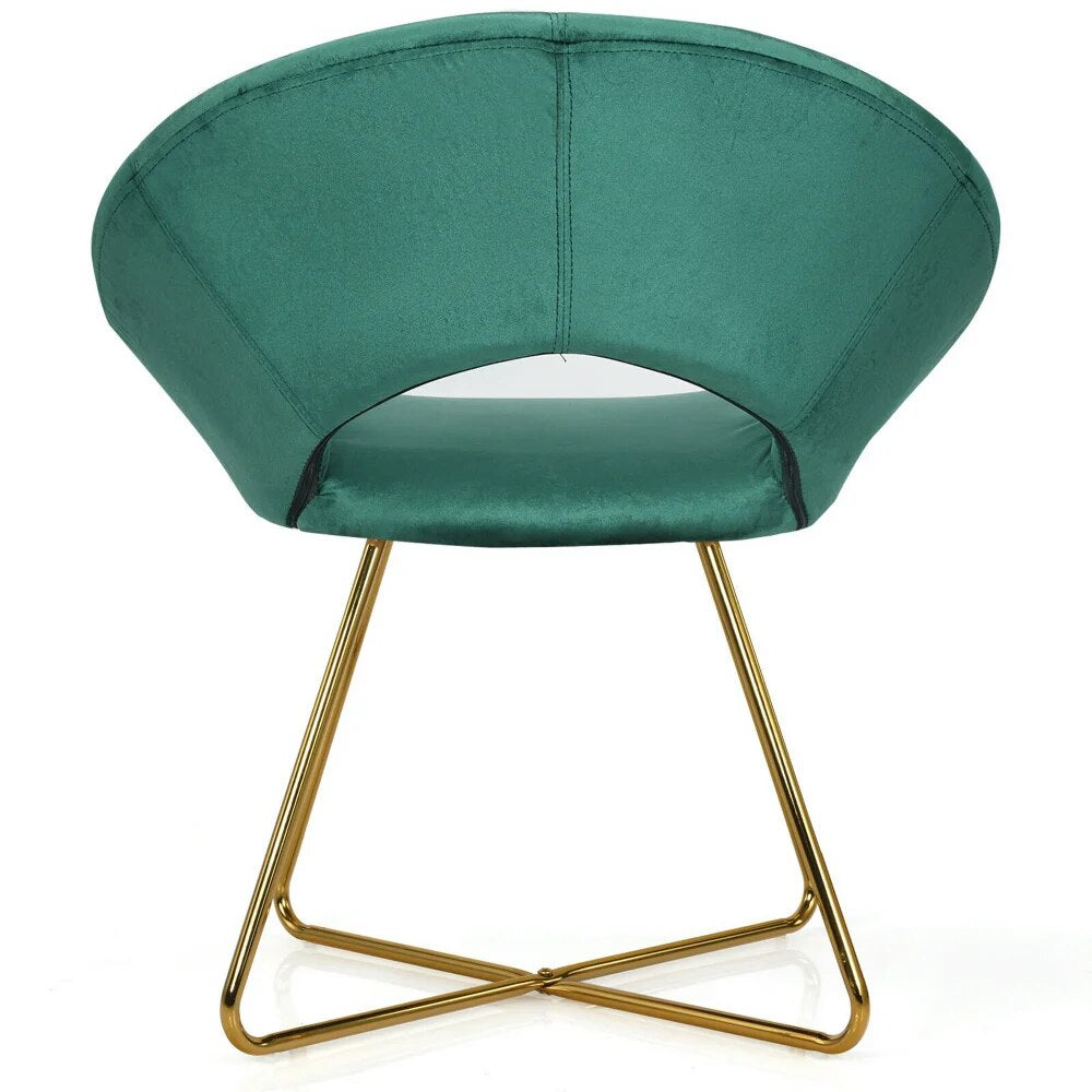 Accent Velvet Chair Dining Arm Chair Make-up Stool W/Golden Metal Leg Dark Gree image 4