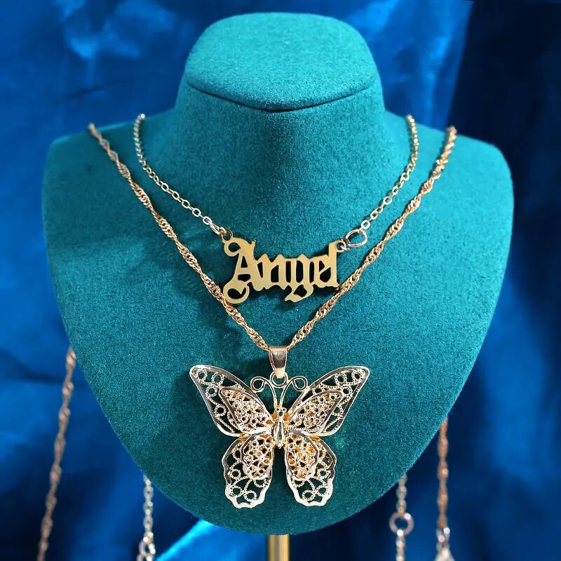 New Multi Layer Butterfly Dragon Charms Crystal Necklaces For Women Punk Golden image 22